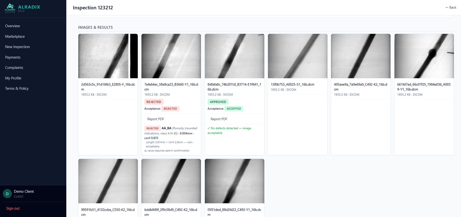 ALRADIX client dashboard